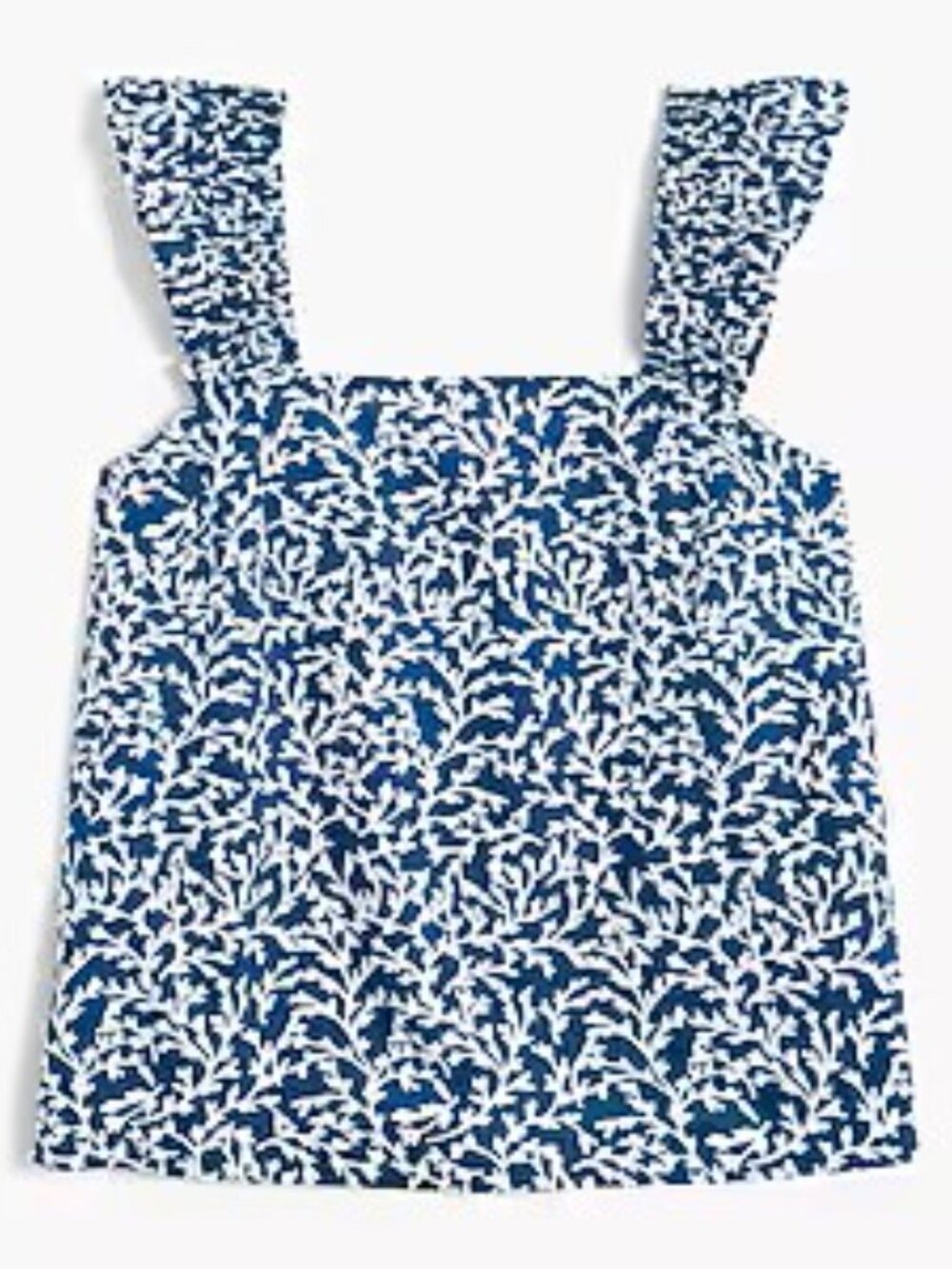 J Crew Factory Blue White Coral Print Smocked Ruffle Shoulder Tank Top Blouse S